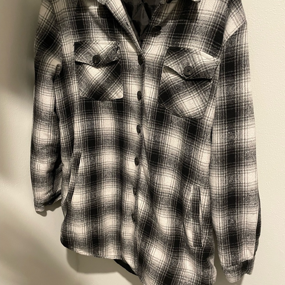 Black and White Plaid Button-Up Jacket